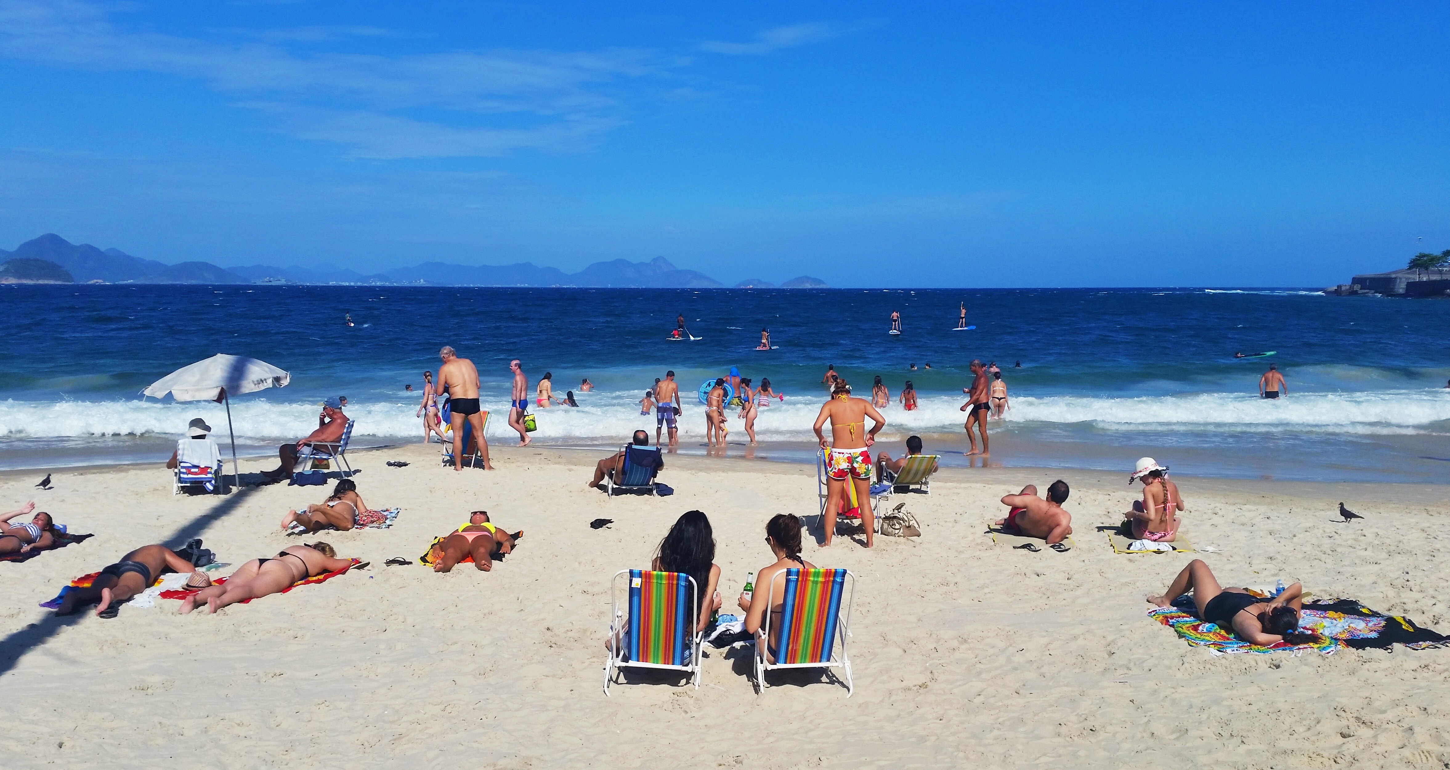 Colourful deckchairs Copacabana Beach, Rio de Janeiro