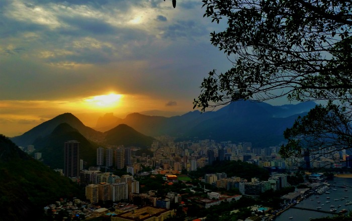 Amazing view of Rio de Janeiro: Sunset over Rio de Janeiro mountains from Sugarloaf Mountain