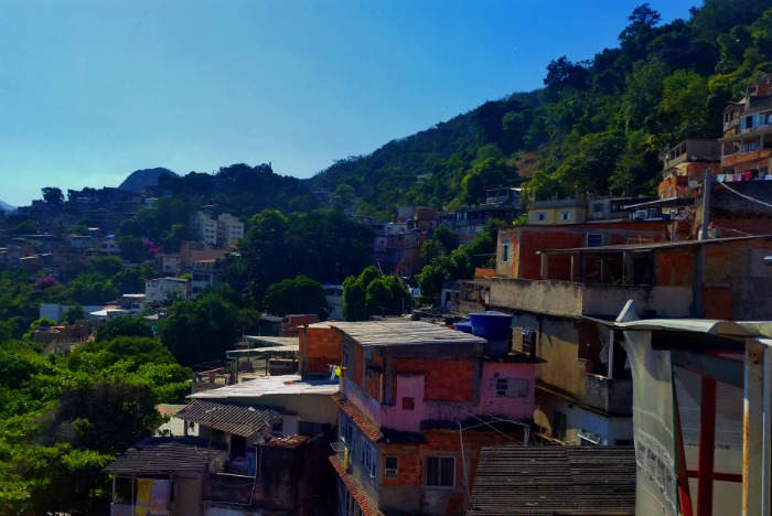 Colourful and crooked houses and shacks in Chapéu Mangueira favela - Amazing view in Rio de Janeiro