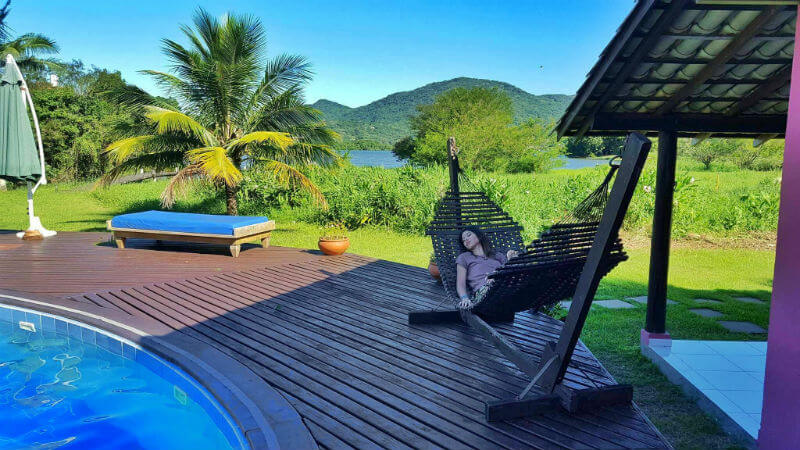 Hammock at Hotel Saint Germain, Florianópolis - Are you looking for an affordable yet relaxing hotel in Florianópolis, Brazil? Check out our Florianópolis hotel review of Hotel Saint Germain, located on the lake in Lagoa da Conceicão!