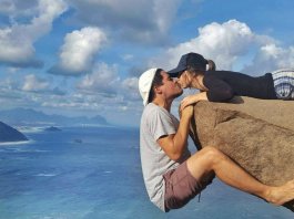 Kissing while hanging off the cliff | How To Get To Pedra Do Telegrafo, Rio De Janeiro (To Hang Off The Cliff)