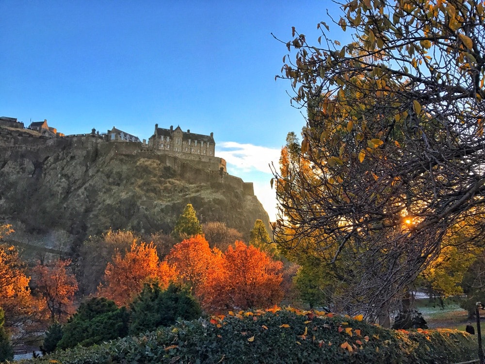 The view of the castle from the park - Edinburgh travel tips