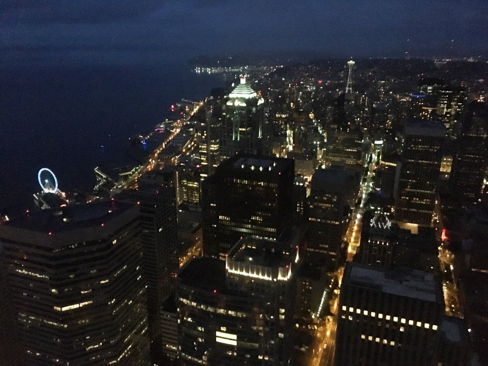 View of downtown Seattle, WA by night. From the Columbia tower- budget North America Travel Tips