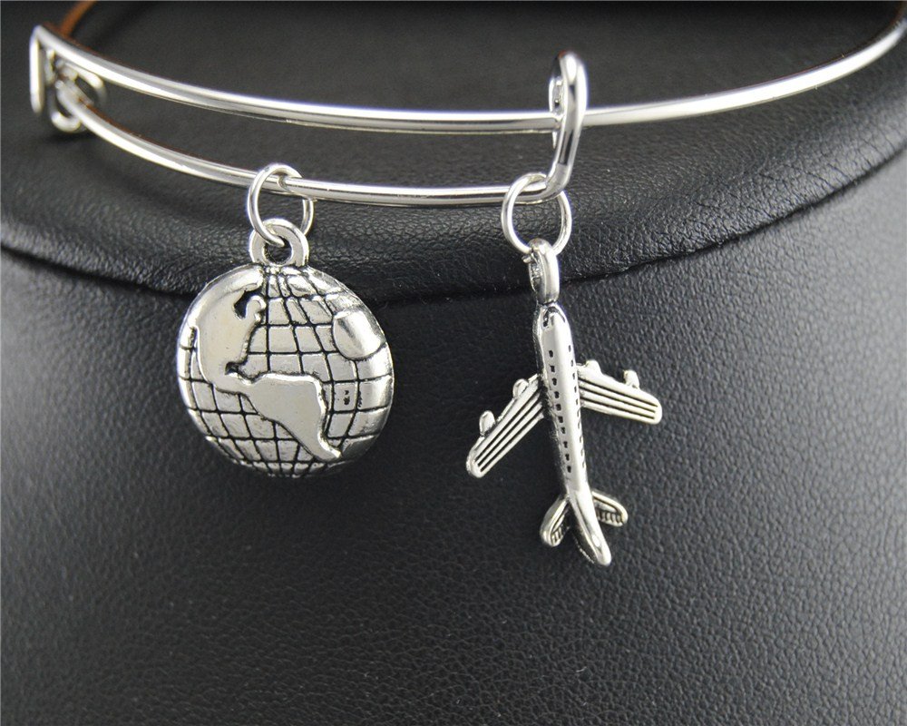 Travel Charm Wire Wrapped Bangle - Summer Travel Gifts For Female Travelers