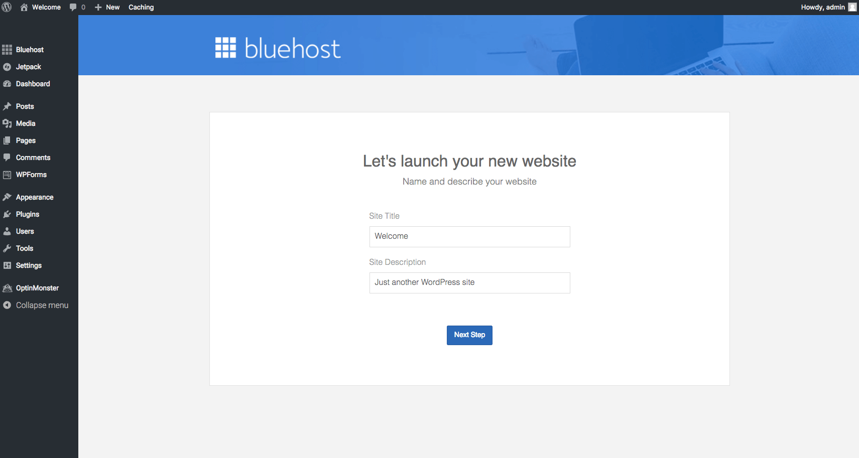 How to start a self-hosted WordPress blog with Bluehost - Step 2.13: Name your website