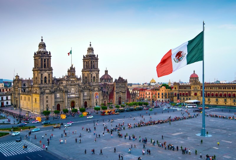 A view of Metropolitan Cathedral Zocalo Mexico