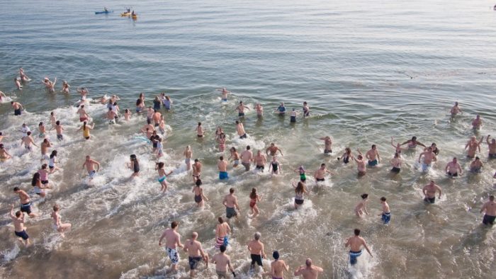 Ice Swimming in Coney Island Beach, New York